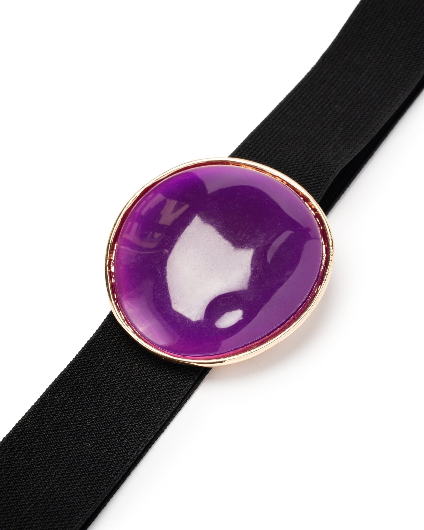 Cintura elastica nera, con medaglione in resina viola - Mya Accessories