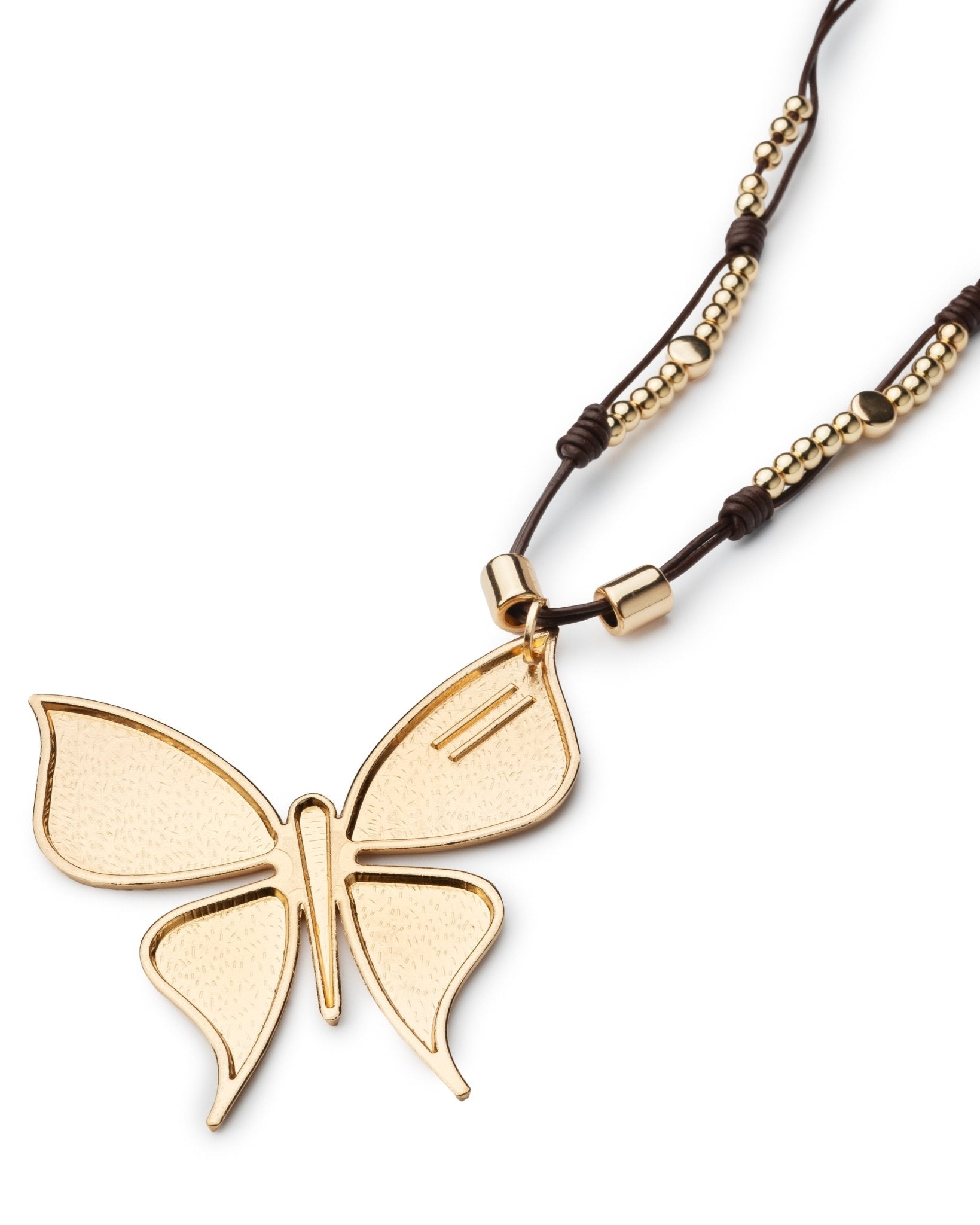 Collana lunga con laccio in cuoio con pendente a farfalla - Mya Accessories