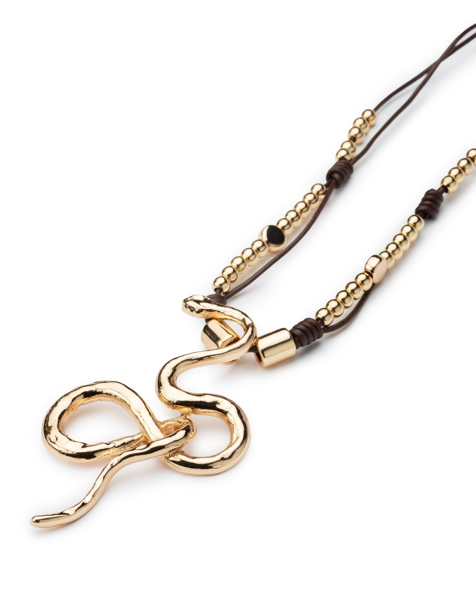Collana lunga con laccio in cuoio con pendente a serpente - Mya Accessories