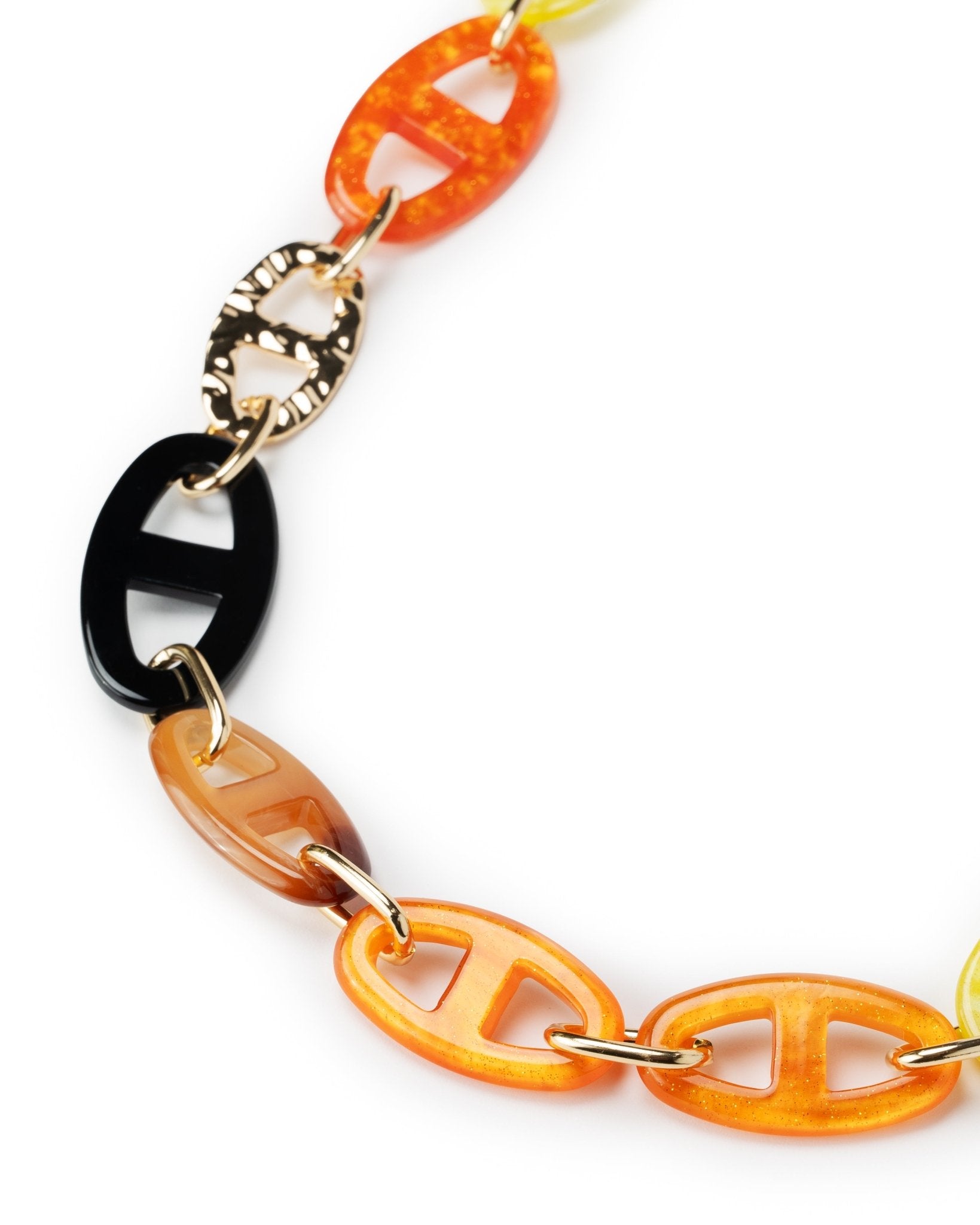 Collana lunga in metallo con inserti in acrilico arancio e gialli - Mya Accessories