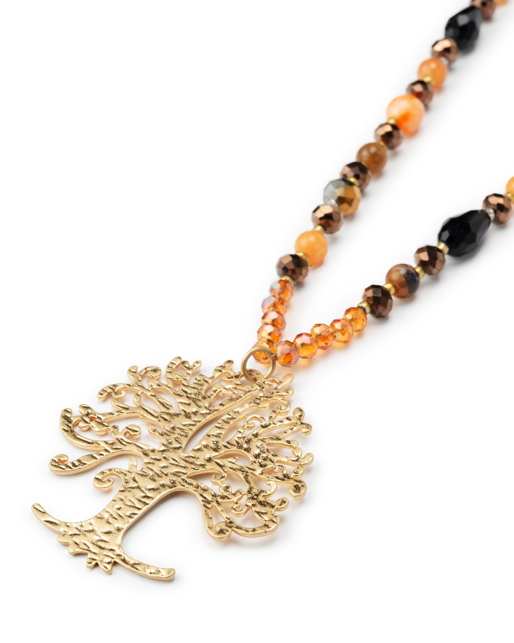 Collana lunga con microcristalli ambra, con pendente ad albero della vita - Mya Accessories