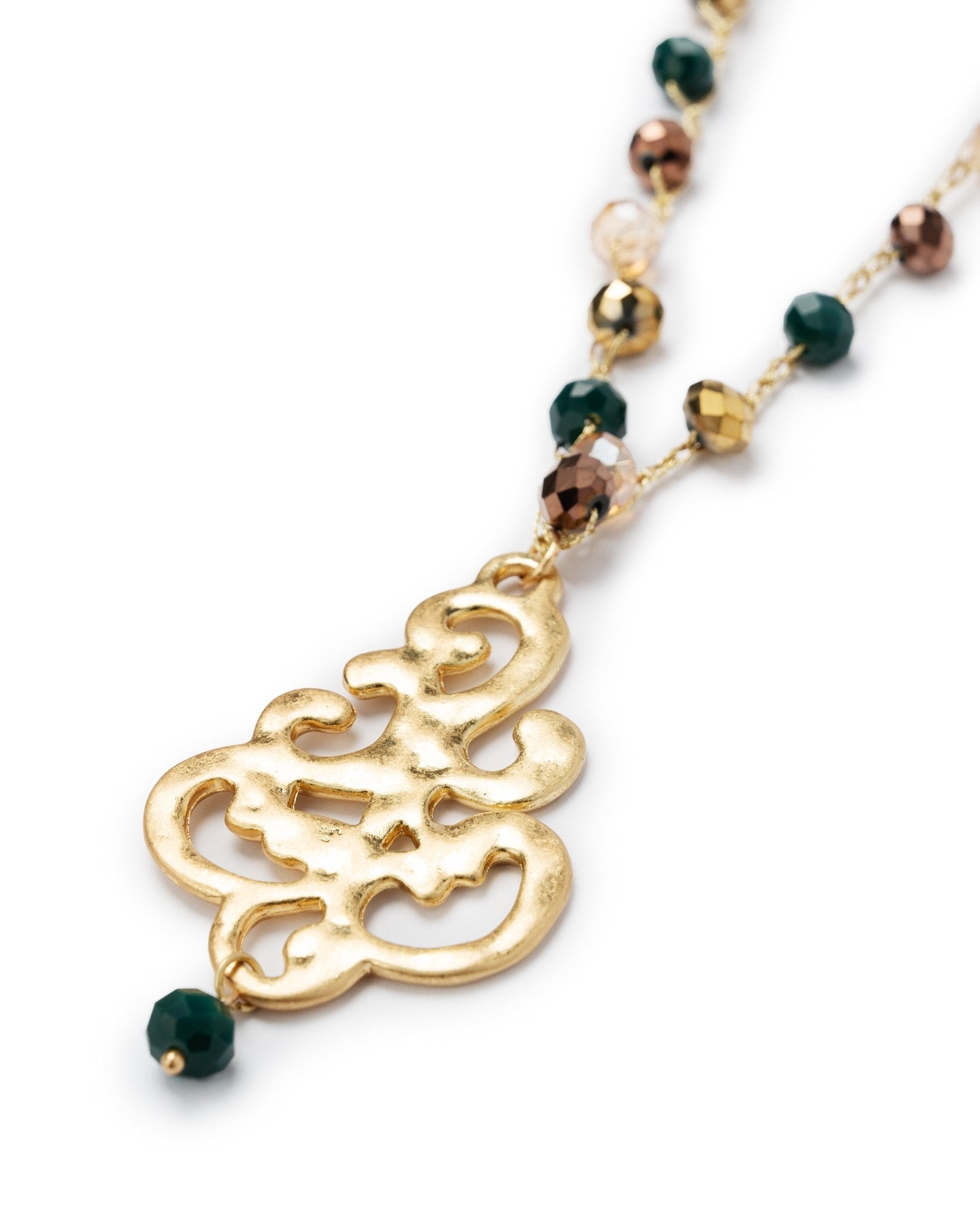 Collana lunga con microcristalli verde e oro con pendente - Mya Accessories