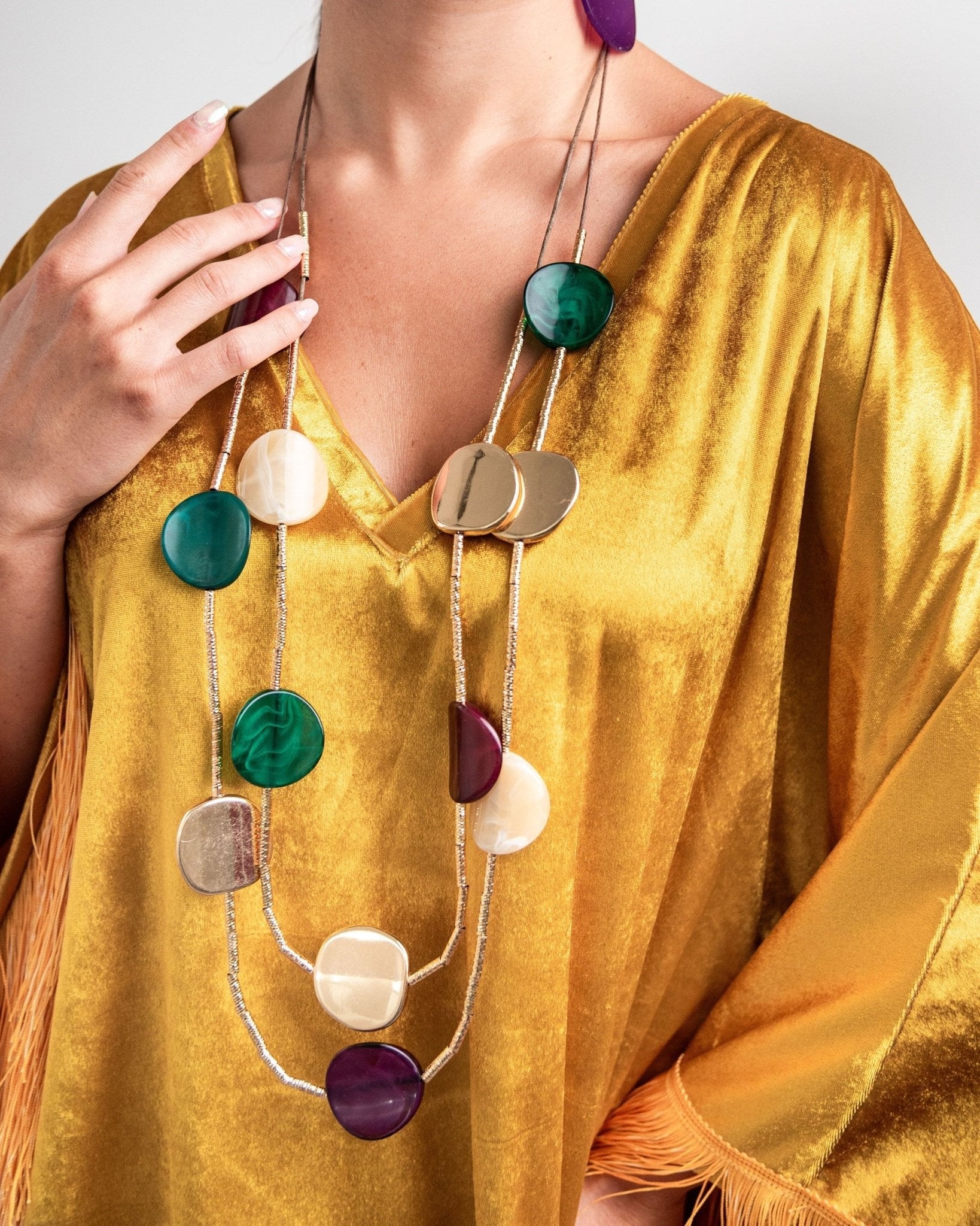 Collana a due fili in corda con inserti in resina multicolore - Mya Accessories