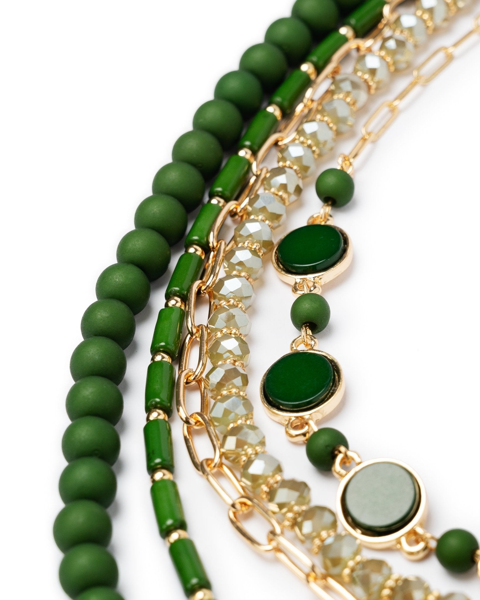 Collana multilinee in vetro e resina verde - Mya Accessories