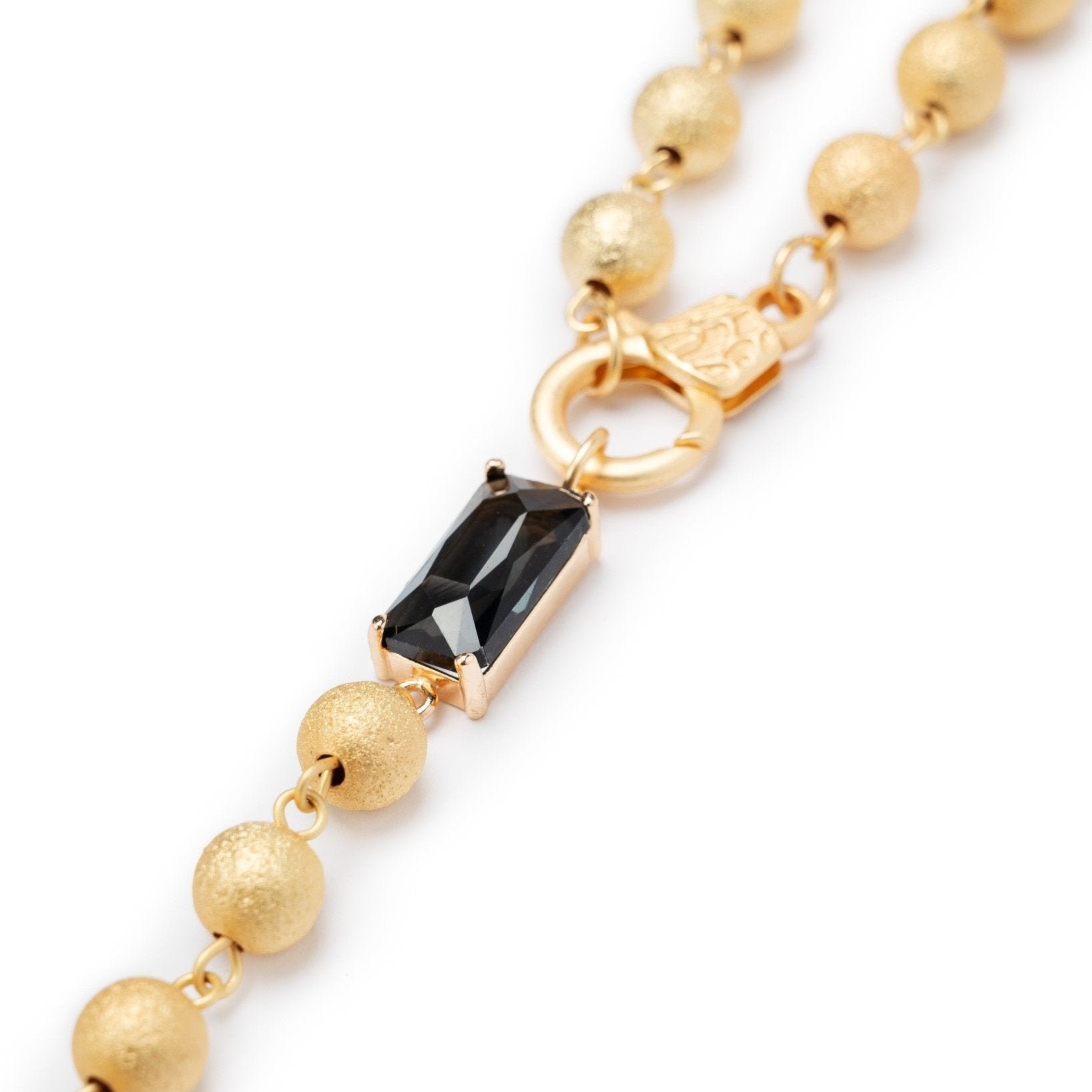 Collana Lunga Con Sfere In Metallo Con Pietra In Vetro Nero - Mya - Foto 10