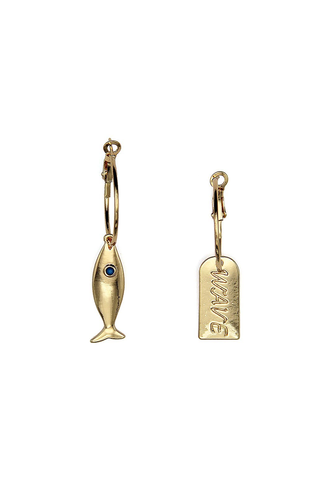 Orecchini a cerchio piccoli asimmetrici con pendenti in metallo oro - Mya Accessories